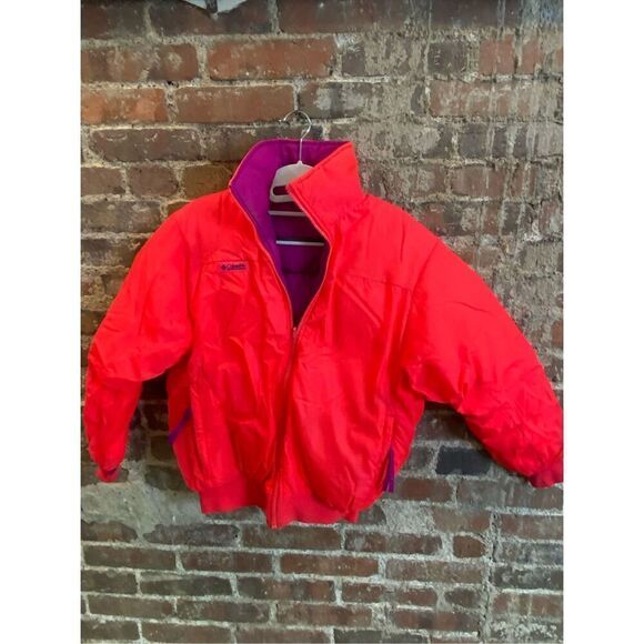 Vintage 1991 Colombia Reversible Goose Down Puffer Jacket Coat Coral/Purple Ladi - Picture 1 of 16